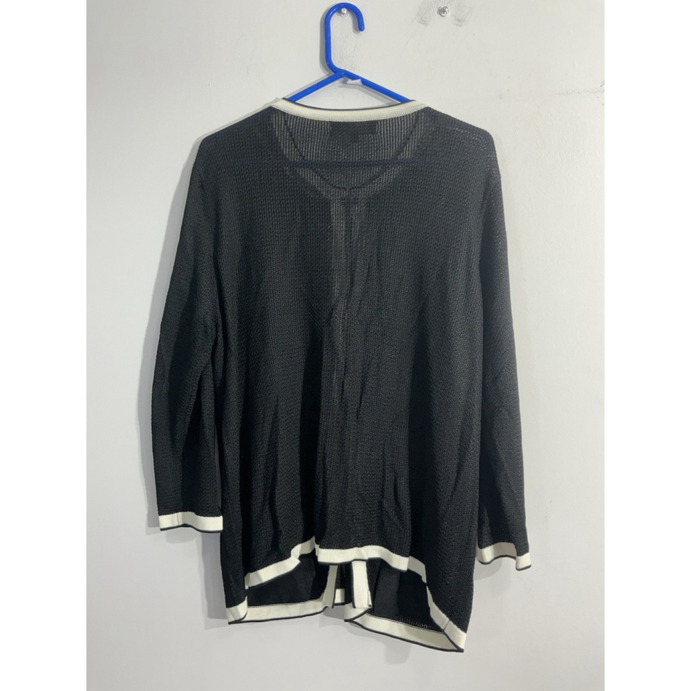Womans Jones NY Woman Size 2x Black Open Front Cardigan Sweater Chain Accent - Picture 2 of 8